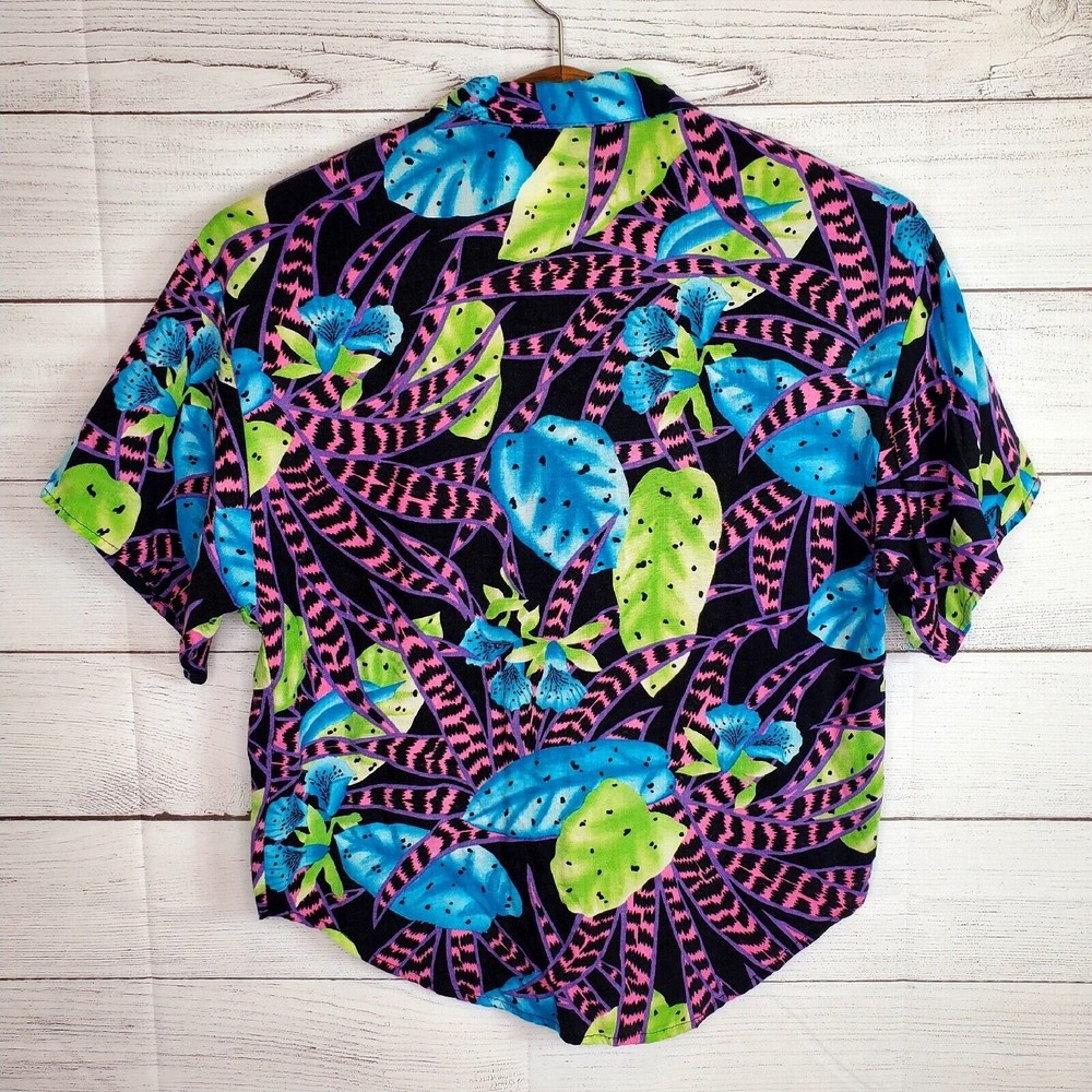 Vintage C.H. Sports 90's Hawaiian Top Tropical Floral Shirt Medium Made In USA - Picture 4 of 8